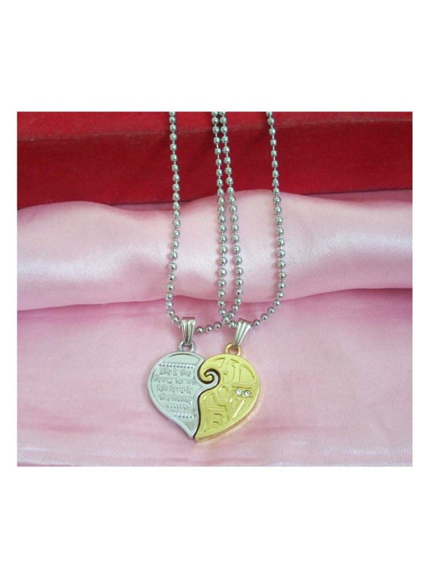 Two Pieces Couple Heart Shape Necklace by Menjewell 